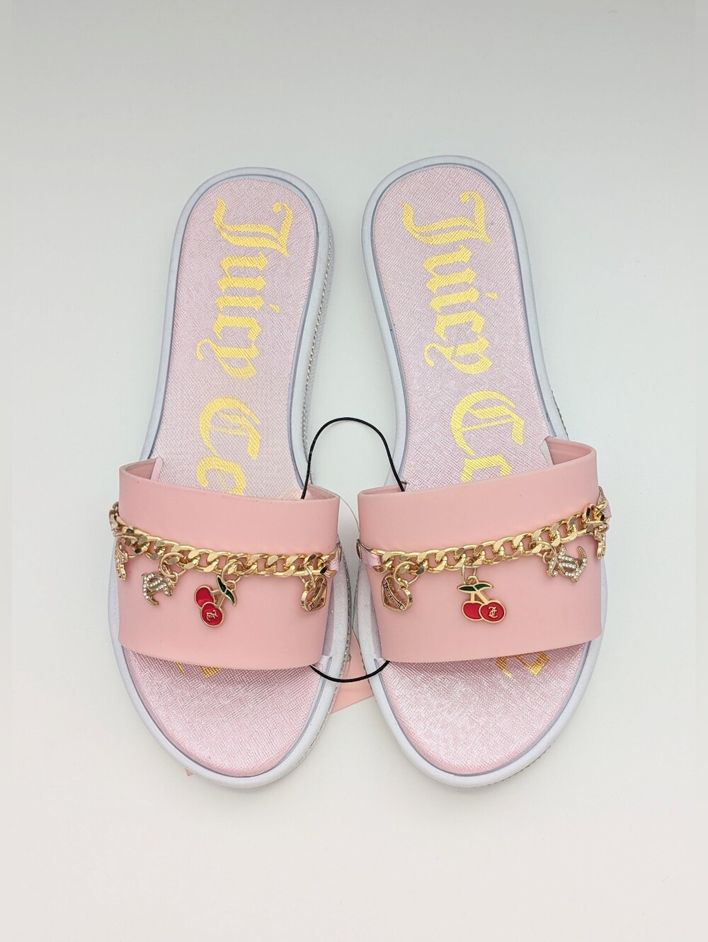 Juicy Couture (7M) JC-Yaretta Pink Slides/Flats/Sandals w/Gold Chain Charms - Picture 4 of 11